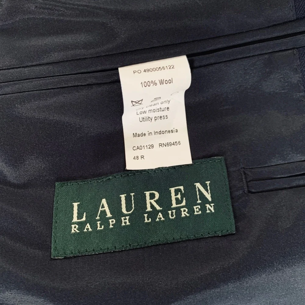Lauren Ralph Lauren Blazer Mens 48R Navy Blue Wool Gold Crest Button Preppy Ivy